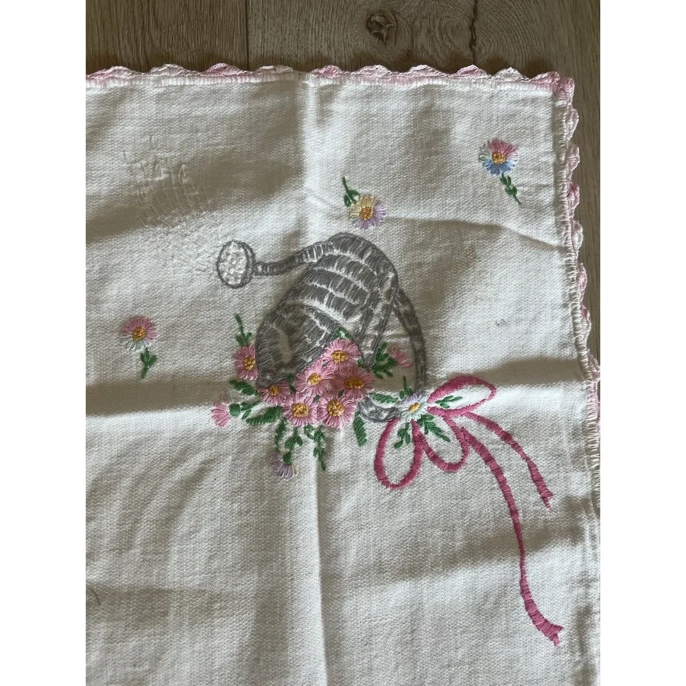 Vintage Lot 0f‎ 3 Mix Match Embroidered Crocheted Pillowcases + Dresser Scarf
